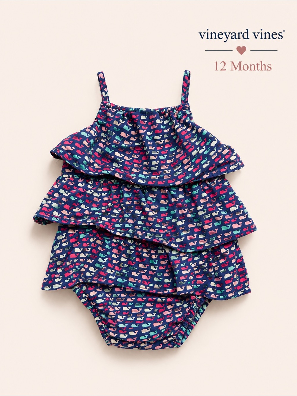 Vineyard Vines Girls Tiered Whale Print Romper 12 Months